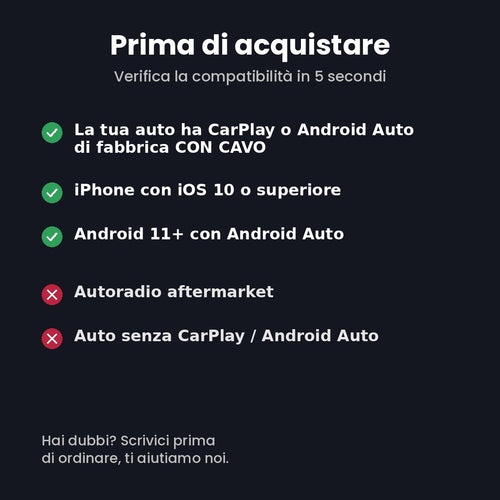 Adattatore Wireless CarPlay & Android Auto 2 in 1